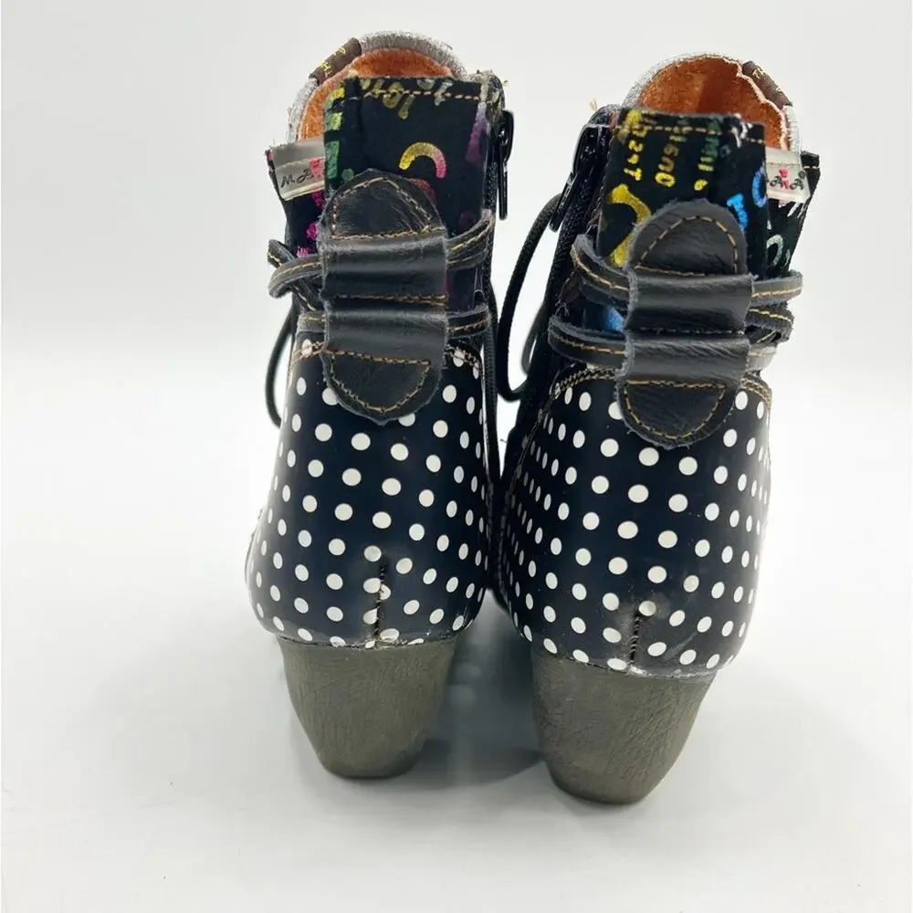 TMA Maia Polka Dot Ankle Boots Booties Sz 8.5 40